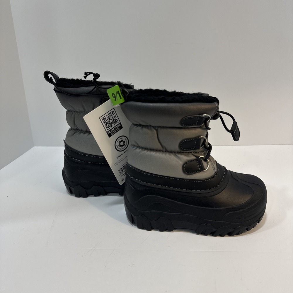 Member's Mark Kids Snow Boots Size 9/10 Black Gray Winter Lined Warm NWT